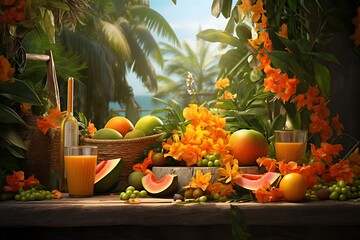 Wall Mural - Tropical Treasures: Exotic Fruits Packed with Vitamin C for Adventure in Every Bite