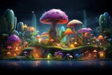Fototapeta Do akwarium - Mycelial Metropolis: Envisioning the Future of Urban Living in a Mushroom City, Fungi Futurism: Exploring the Innovative Architecture of a Mushroom City, Spore Society: Embracing Sustainability