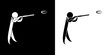 Pictogrammes représentant un tireur avec un fusil visant un plateau d’argile, une des disciplines des compétitions sportives de tir.