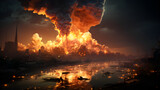 Fototapeta  - Atomic bomb explosion visualization depicting a third world war scenario, leading to a contaminated planet and human extinction, symbolizing apocalypse