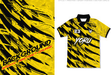 Jersey Design Template Sublimation Printing, Abstract Sporty Grunge Vector Element, Yellow Black Lightning Blend Shape, Sports Team Wear Kit, Football, Soccer, Running, Cycling, Basketball