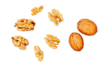 Wall Mural - Walnuts isolated on a white background, top view