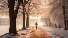 Fitness Running Woman In Winter Season