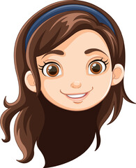 Poster - Smiling Cartoon Girl with Beautiful Brown Long Hair