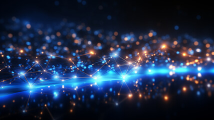 Glowing blue connection line background. Abstract futuristic molecules technology with polygonal shapes. Modern digital technology background concept. Generative AI
