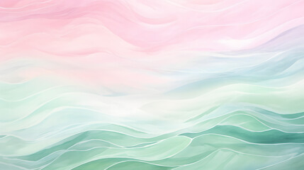 Wall Mural - watercolor paint background Soft pink green pastel color waves texture marble. Generative AI.