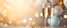 Sylvesterzauber: Champagnergläser In Festlicher Atmosphäre Mit Konfetti Und Luftschlangen