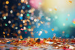 Confetti in front of colorful background with bokeh for carnival. Generative AI