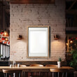 Vintage charm meets modern design with poster mockup frames on a white brick wall, bathed in warm lamp light, creating an inviting ambiance in a restaurant setting