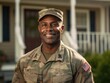 © somchai20162516 - Smiling middle-aged African American soldier in uniform standing in barracks