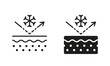 Barrier Skin from Cooling Pictogram. Snowflake on Skin Layer, Protection of Skin Frostbite Symbol Collection. Effect of Skin Cold Line and Silhouette Black Icon Set. Isolated Vector Illustration
