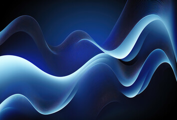 Wall Mural - Wave ornament abstract background. Defocused blue white color gradient glowing curve layers design geometric ripple texture graphic art illustration.