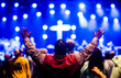 People Hands Up Church Conference Cross Light
