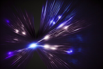 Wall Mural - Neon rays. Blur light. Defocused purple blue color glowing beams radiance flare motion on dark black futuristic art illustration abstract background.
