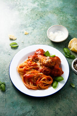 Wall Mural - Spaghetti with meatballs and Parmesan cheese