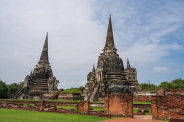 The Thai Temple Wat Phra Si Sanphet at the historical Park of Ayutthaya in Thailand Asia