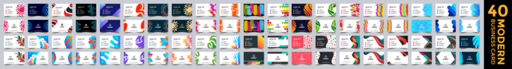 Wall Mural - Collection of 40 Business card. Set of modern business card print templates. Personal visiting card . Creative and Clean Double-sided Business Card. colorful elegant luxury minimal professional Design