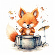 Fox playing music cute animal play drum music instruct