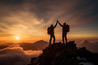 © olyphotostories - Teamwork concept, with two people giving high five on mountain top. Success, achievement and accomplishment people