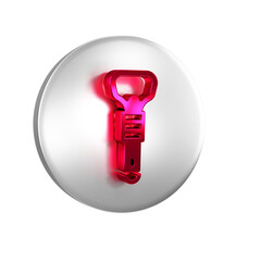 Wall Mural - Red Bottle opener icon isolated on transparent background. Silver circle button.