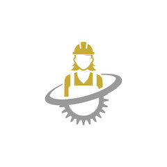 Wall Mural - Woman construction logo icon isolated on transparent background