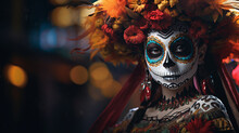 A Participant Displays Her Makeup And Head Dress At The Dia De Los Muertos Day Of The Dead Festival