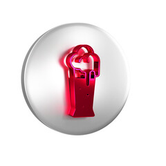 Poster - Red Glass of beer icon isolated on transparent background. Silver circle button.