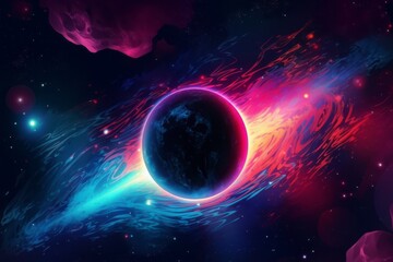 Wall Mural - illustration of galaxy sky cosmic night neon planet. generative ai