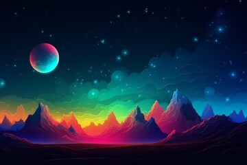 Wall Mural - illustration of galaxy sky cosmic night neon planet. generative ai