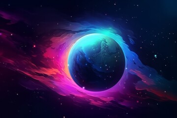 Wall Mural - illustration of galaxy sky cosmic night neon planet. generative ai
