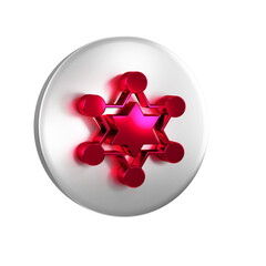 Wall Mural - Red Hexagram sheriff icon isolated on transparent background. Police badge icon. Silver circle button.