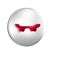 Poster - Red Skateboard icon isolated on transparent background. Extreme sport. Sport equipment. Silver circle button.