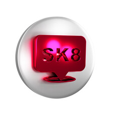 Poster - Red Skateboard icon isolated on transparent background. Extreme sport. Sport equipment. Silver circle button.