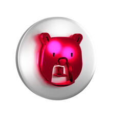 Poster - Red Bear head icon isolated on transparent background. Silver circle button.