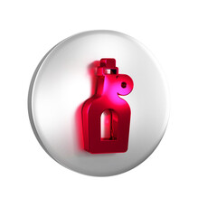 Poster - Red Bottle of maple syrup icon isolated on transparent background. Silver circle button.