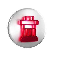 Sticker - Red Inukshuk icon isolated on transparent background. Silver circle button.