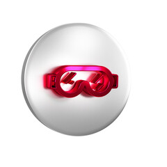 Poster - Red Safety goggle glasses icon isolated on transparent background. Silver circle button.