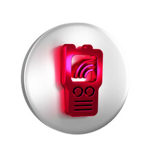 Sticker - Red Walkie talkie icon isolated on transparent background. Portable radio transmitter icon. Radio transceiver sign. Silver circle button.