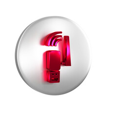 Sticker - Red Usb wireless adapter icon isolated on transparent background. Silver circle button.