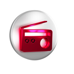 Wall Mural - Red Radio with antenna icon isolated on transparent background. Silver circle button.