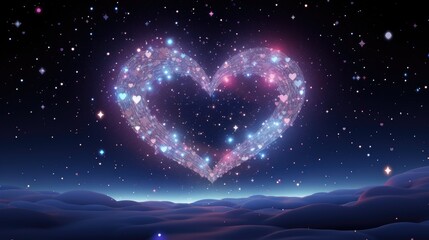 Wall Mural - galaxy cosmic heart background. bright stars night sky, romantic magic night, love and valentine’s d