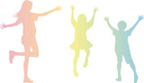 Fototapeta  - 母子3人でジャンプするシルエット_グラデーションカラー