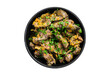 Chicken liver, heart and stomach in cream sauce. Transparent background. Isolated.