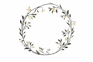 Wall Mural - Elegance in bloom. Vintage floral wreath for romantic invitations. Whimsical botanical circle. Hand drawn frame in black and white. Nature embrace. Rustic wedding card with round ornament