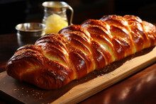 Sweet braided bread with a crispy golden crust 