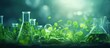 Leinwandbild Motiv Green alga nature plant environmental science and medical vaccine research in biotechnology laboratory study biofuel and gas energy technology Copy space image Place for adding text or design