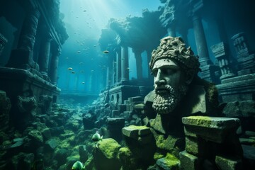 Legendary Atlantis. The sunken continent of an ancient highly developed civilization. Underwater historical discoveries