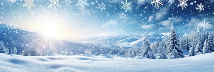 Poster - abstract winter background with sunshine