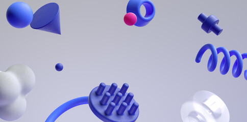 Wall Mural - announcement 3d banner template, communication concept. 3d rendering flying abstract geometric shape