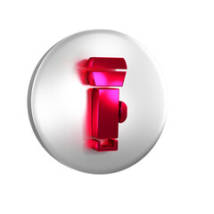 Poster - Red Flashlight icon isolated on transparent background. Silver circle button.